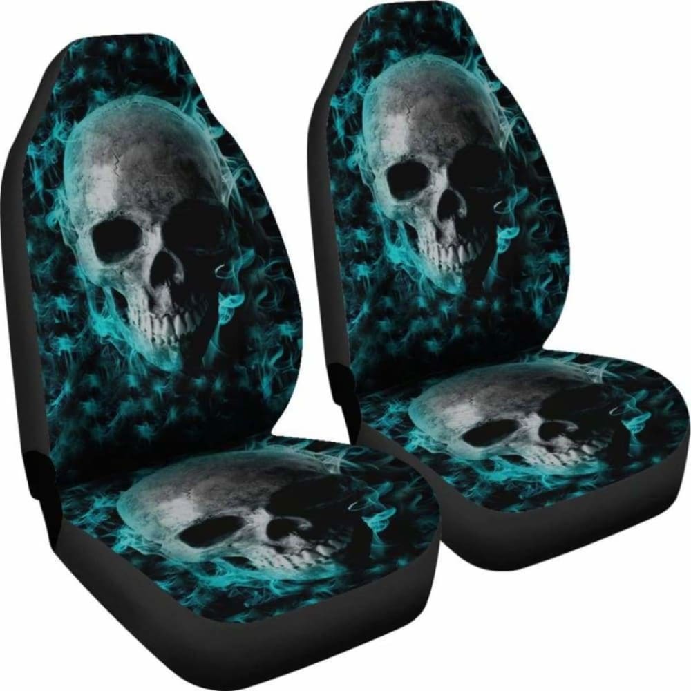 Set Of 2 Pcs - Skull Gothic Horror Flaming Fire Halloween Skull Car Seat Covers 172727