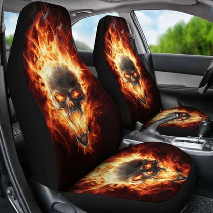 Set Of 2 Pcs - Skull Gothic Horror Flaming Fire Halloween Skull Car Seat Covers 172727