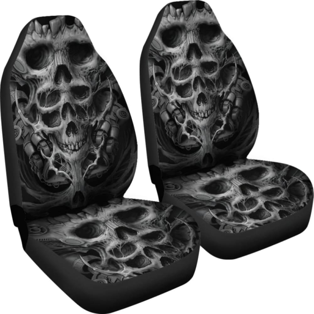 Set Of 2 Pcs - Skull Gothic Horror Flaming Fire Halloween Skull Car Seat Covers 172727