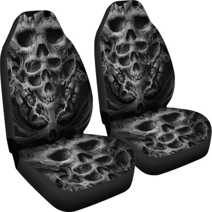 Set Of 2 Pcs - Skull Gothic Horror Flaming Fire Halloween Skull Car Seat Covers 172727
