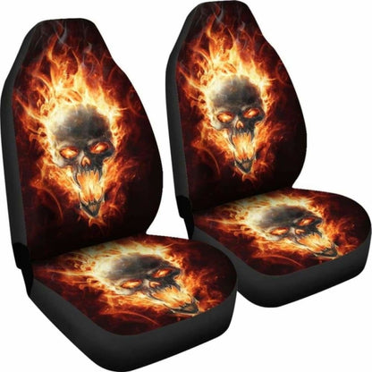 Set Of 2 Pcs - Skull Gothic Horror Flaming Fire Halloween Skull Car Seat Covers 172727