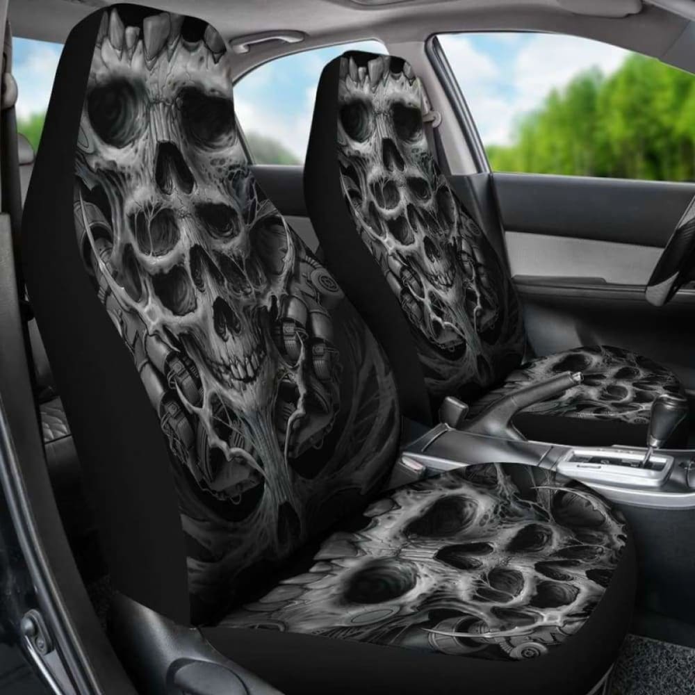 Set Of 2 Pcs - Skull Gothic Horror Flaming Fire Halloween Skull Car Seat Covers 172727