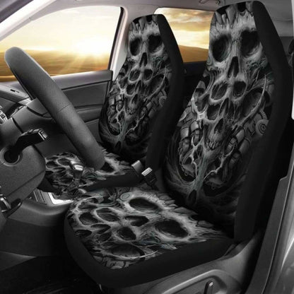 Set Of 2 Pcs - Skull Gothic Horror Flaming Fire Halloween Skull Car Seat Covers 172727