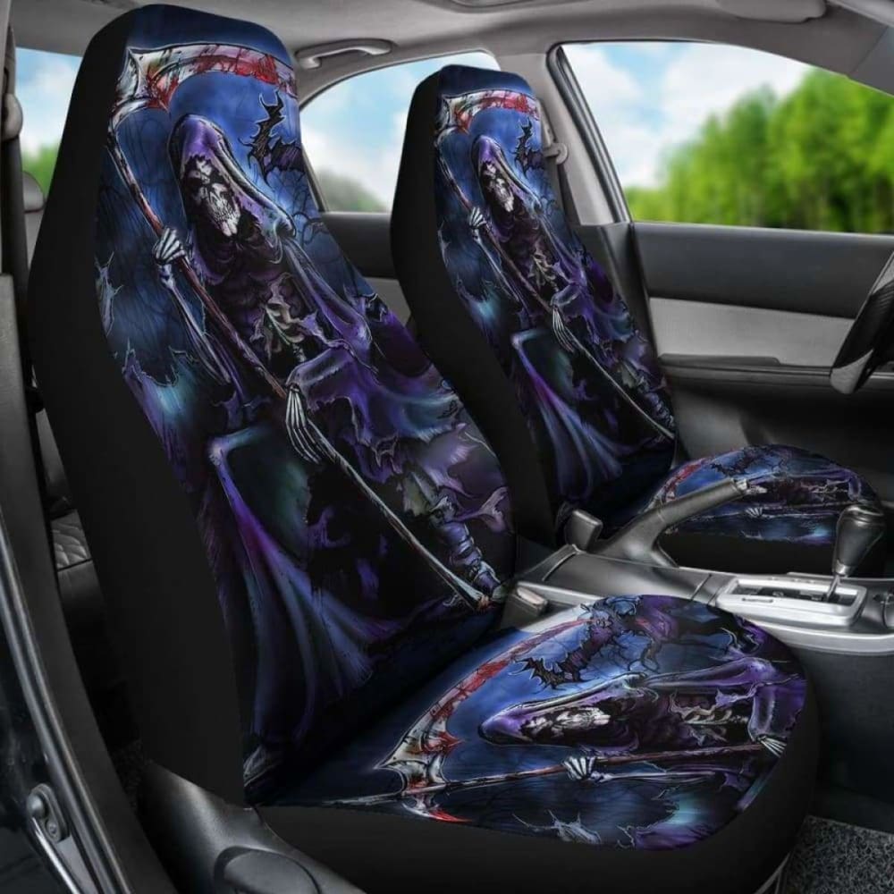 Set Of 2 Pcs - Skull Gothic Horror Grim Reaper Skull Car Seat Covers 101207