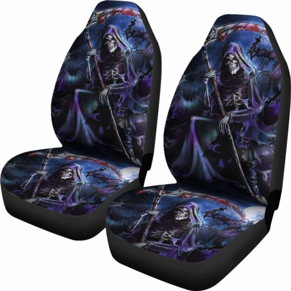 Set Of 2 Pcs - Skull Gothic Horror Grim Reaper Skull Car Seat Covers 101207