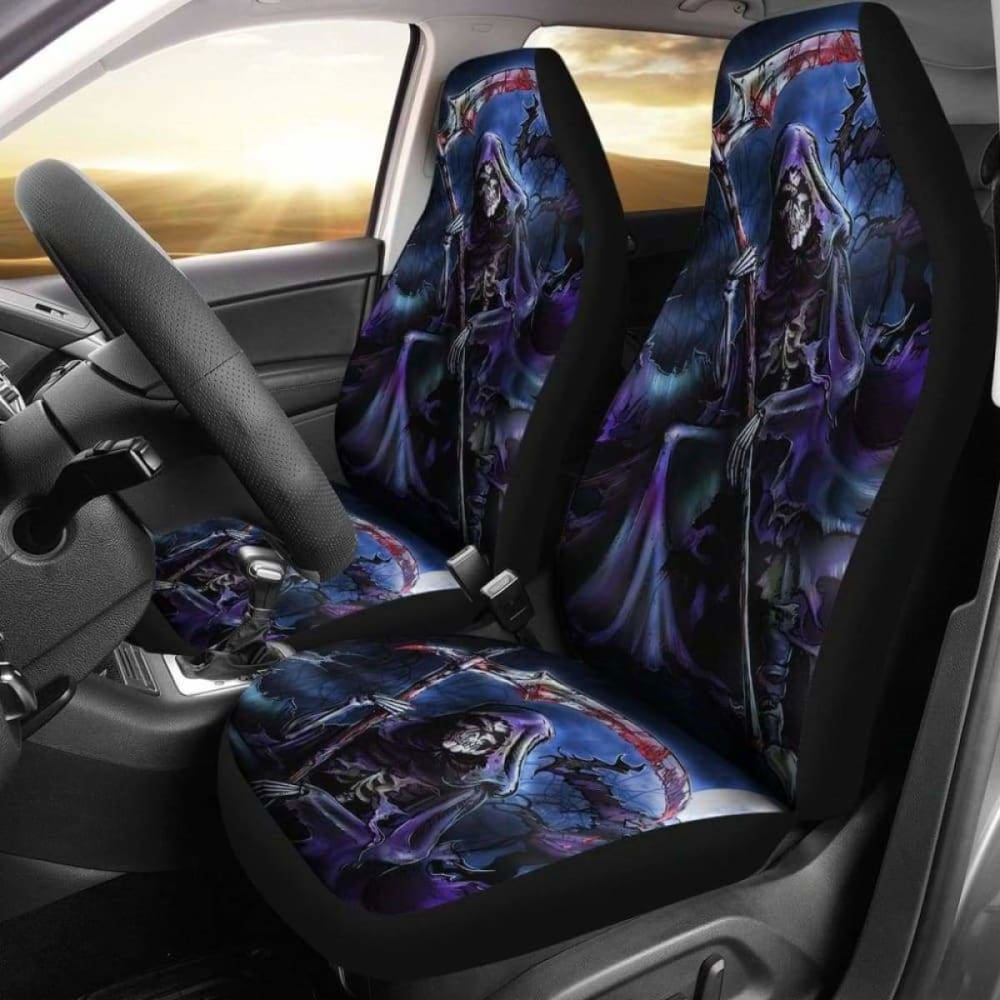 Set Of 2 Pcs - Skull Gothic Horror Grim Reaper Skull Car Seat Covers 101207