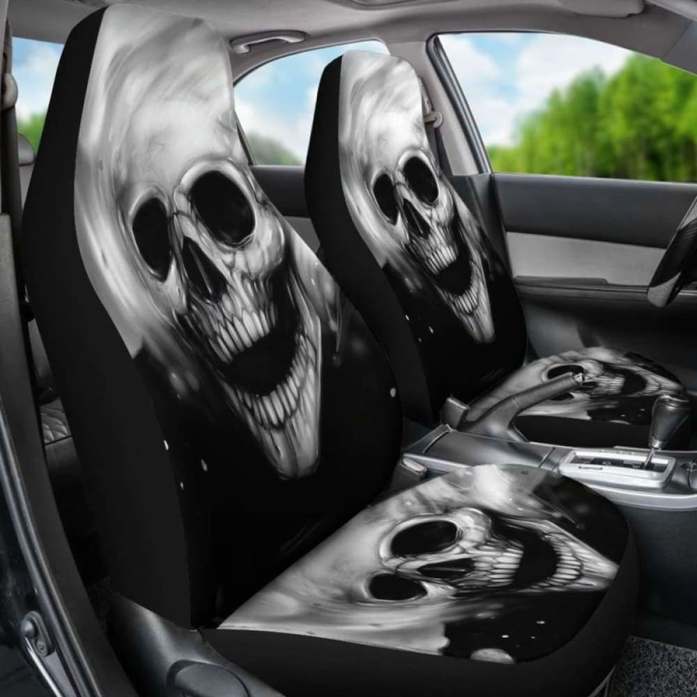 Set Of 2 Pcs - Skull Gothic Horror Grim Reaper Halloween Skull Car Seat Covers 172727