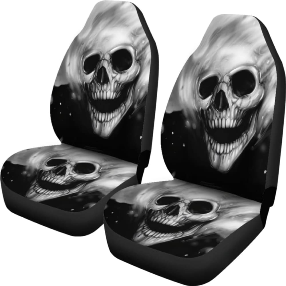 Set Of 2 Pcs - Skull Gothic Horror Grim Reaper Halloween Skull Car Seat Covers 172727