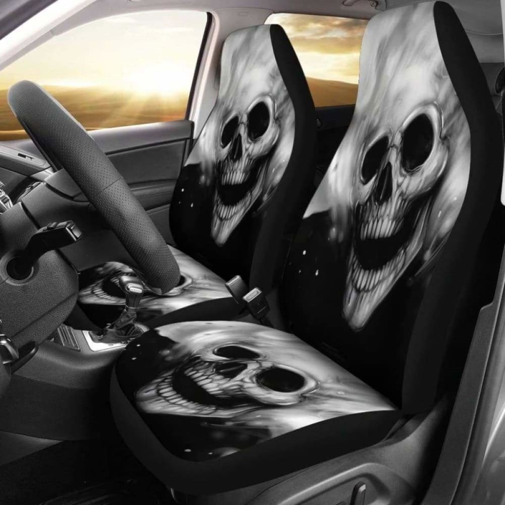 Set Of 2 Pcs - Skull Gothic Horror Grim Reaper Halloween Skull Car Seat Covers 172727