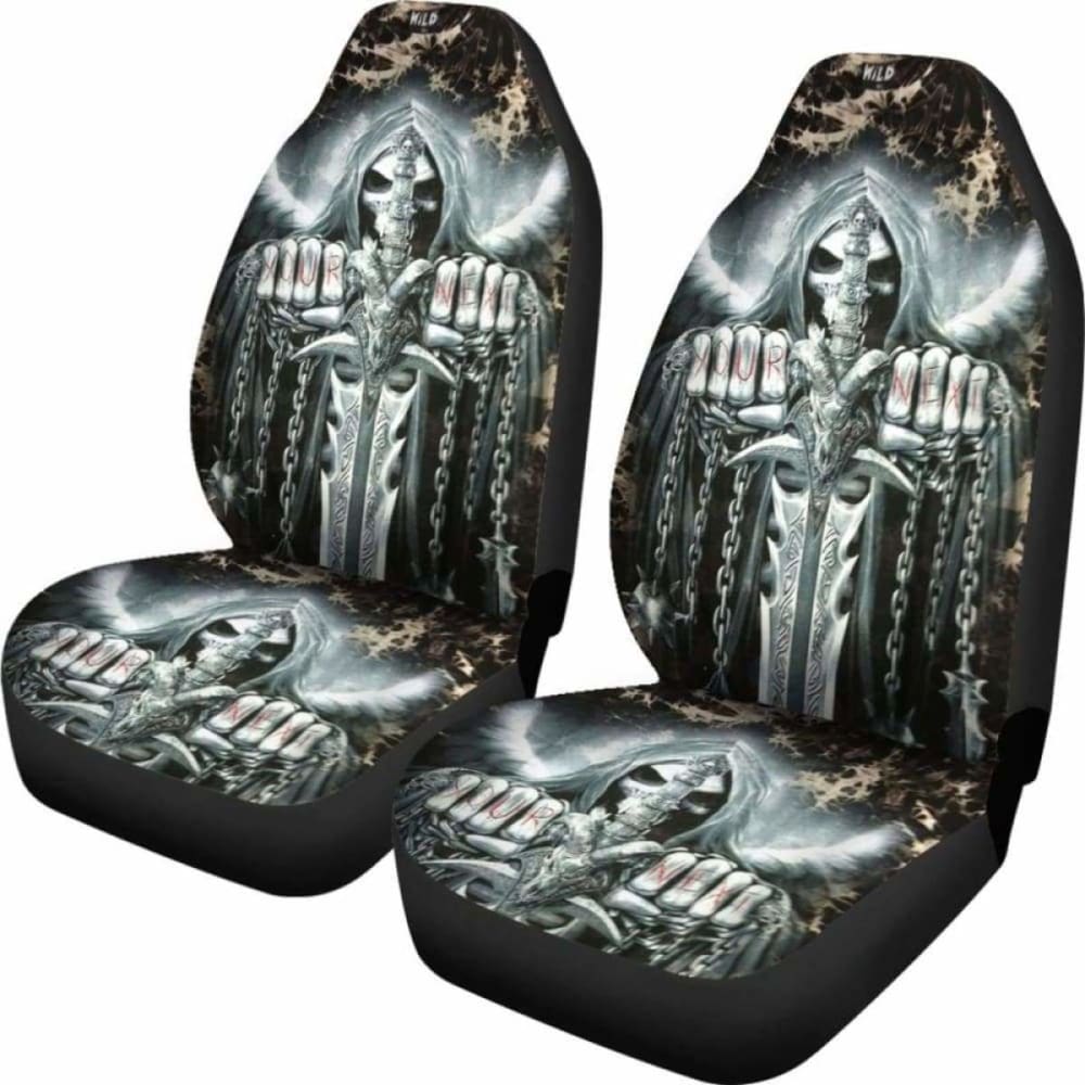 Set Of 2 Pcs - Skull Gothic Horror Halloween Skull Car Seat Covers 172727