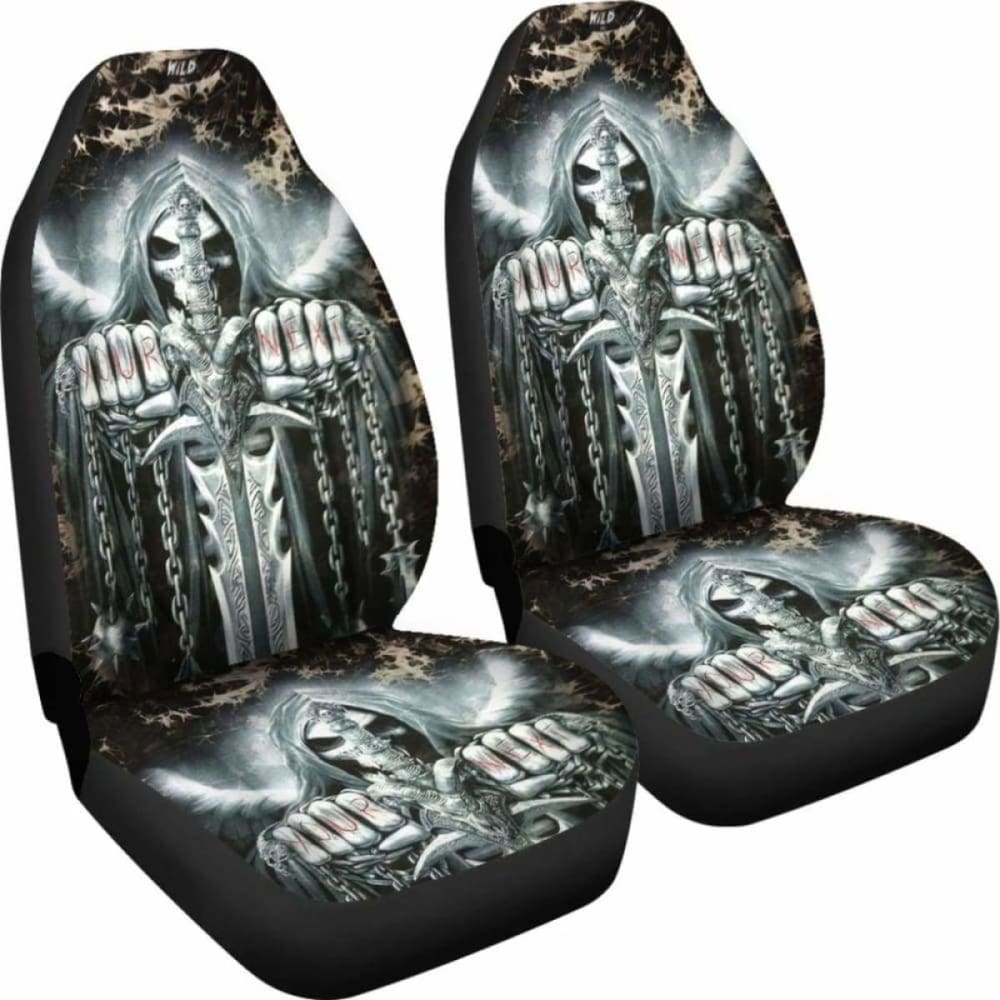 Set Of 2 Pcs - Skull Gothic Horror Halloween Skull Car Seat Covers 172727
