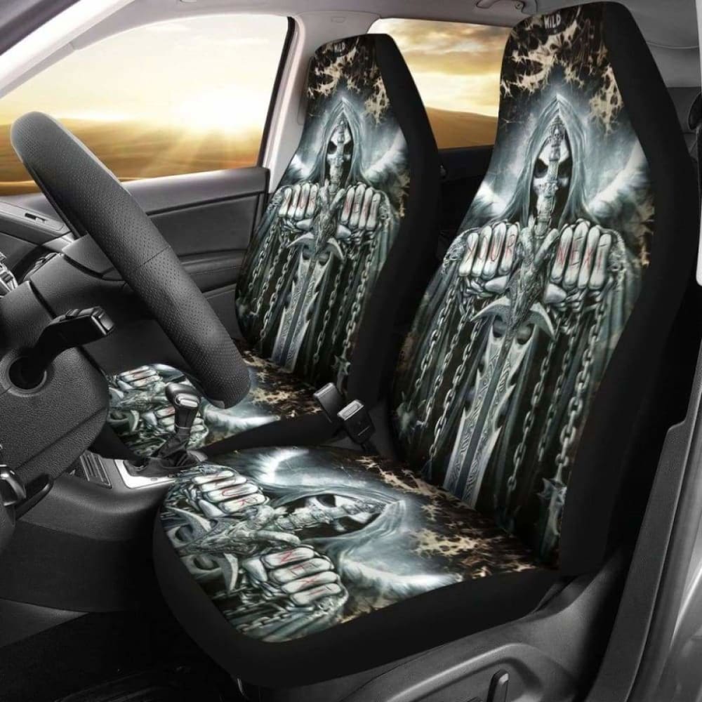 Set Of 2 Pcs - Skull Gothic Horror Halloween Skull Car Seat Covers 172727
