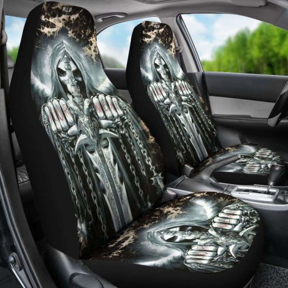 Set Of 2 Pcs - Skull Gothic Horror Halloween Skull Car Seat Covers 172727
