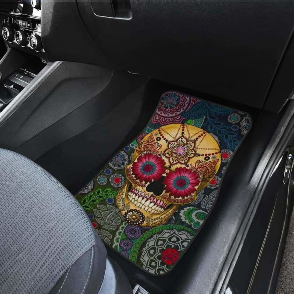 Set Of 2 Pcs Sugar Skull Car Mats 101207