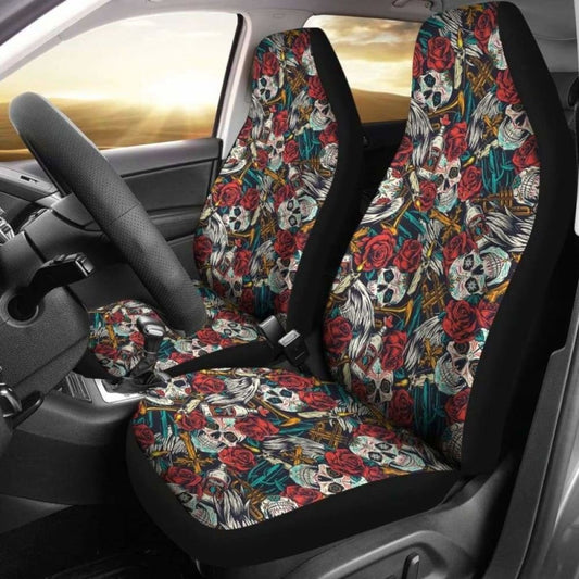 Set Of 2 Pcs Sugar Skull Car Seat Covers 101207
