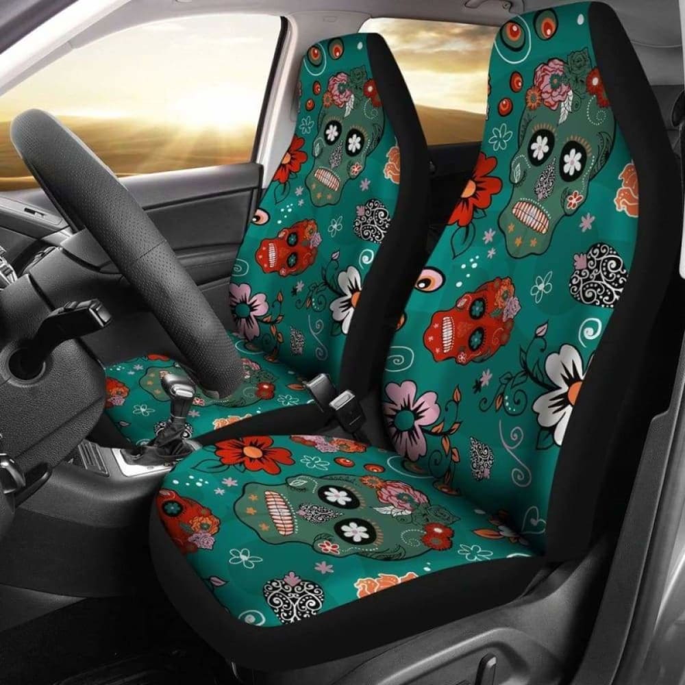 Set Of 2 Pcs Sugar Skull Car Seat Covers 101207