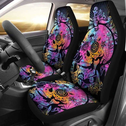 Set Of 2 Pcs Sugar Skull Car Seat Covers 101207