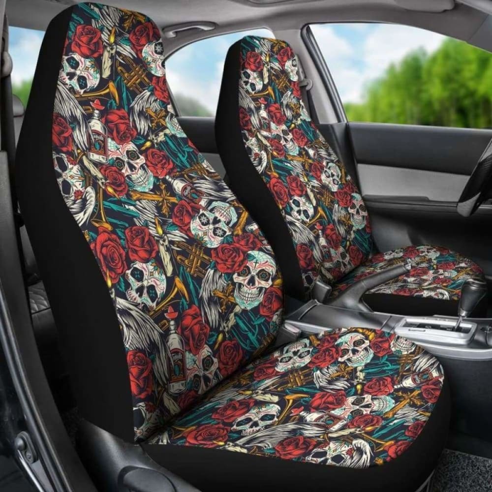 Set Of 2 Pcs Sugar Skull Car Seat Covers 101207