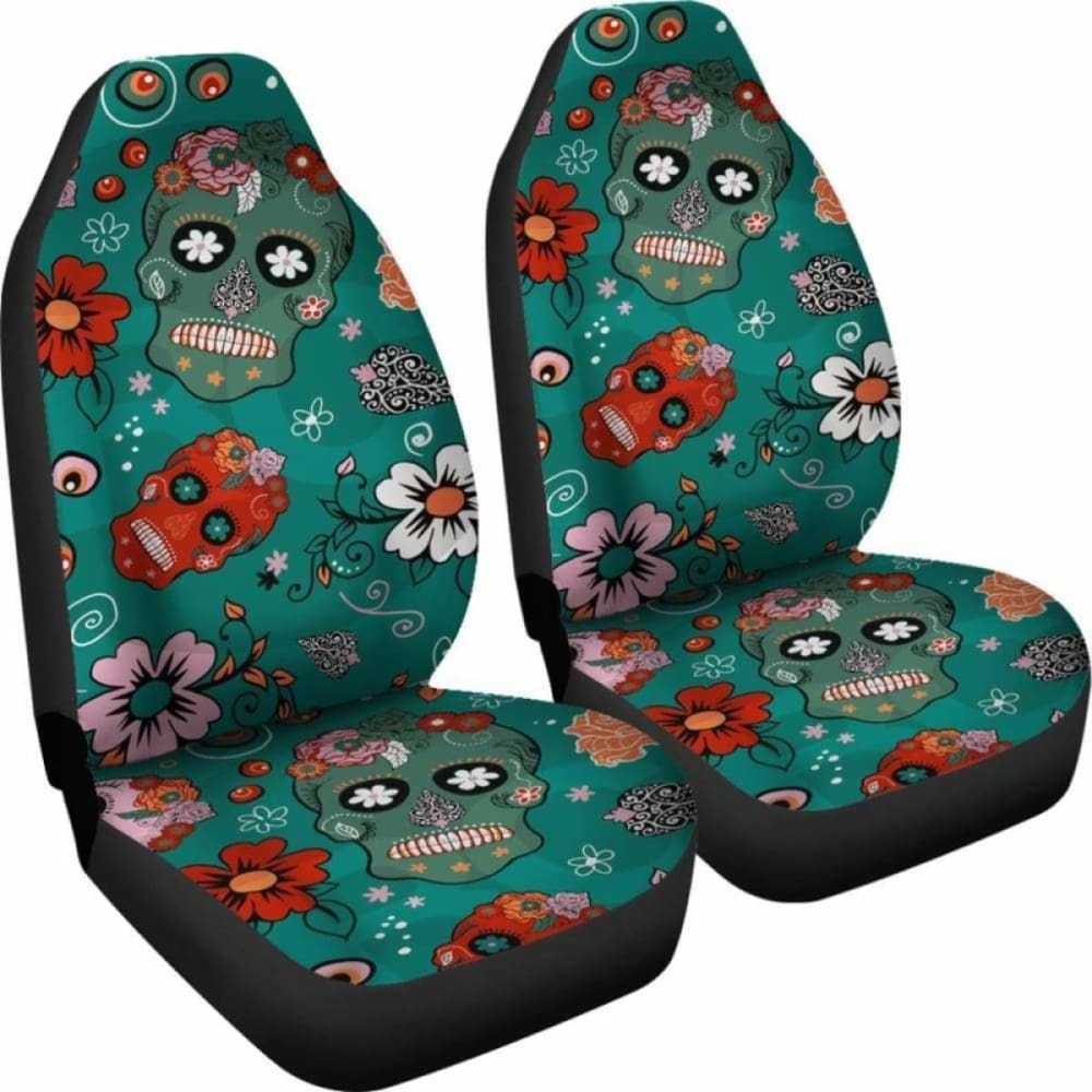 Set Of 2 Pcs Sugar Skull Car Seat Covers 101207