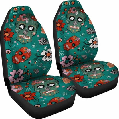 Set Of 2 Pcs Sugar Skull Car Seat Covers 101207