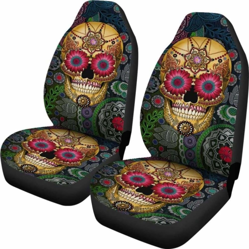Set Of 2 Pcs Sugar Skull Car Seat Covers 101207