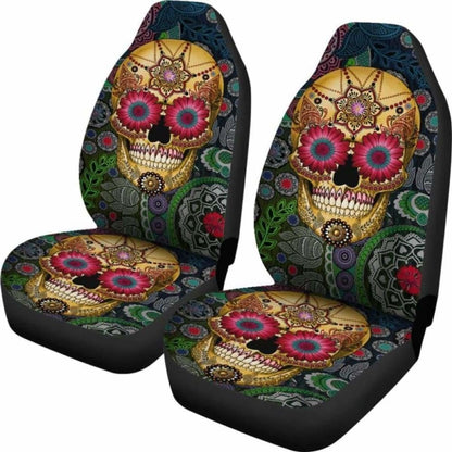 Set Of 2 Pcs Sugar Skull Car Seat Covers 101207
