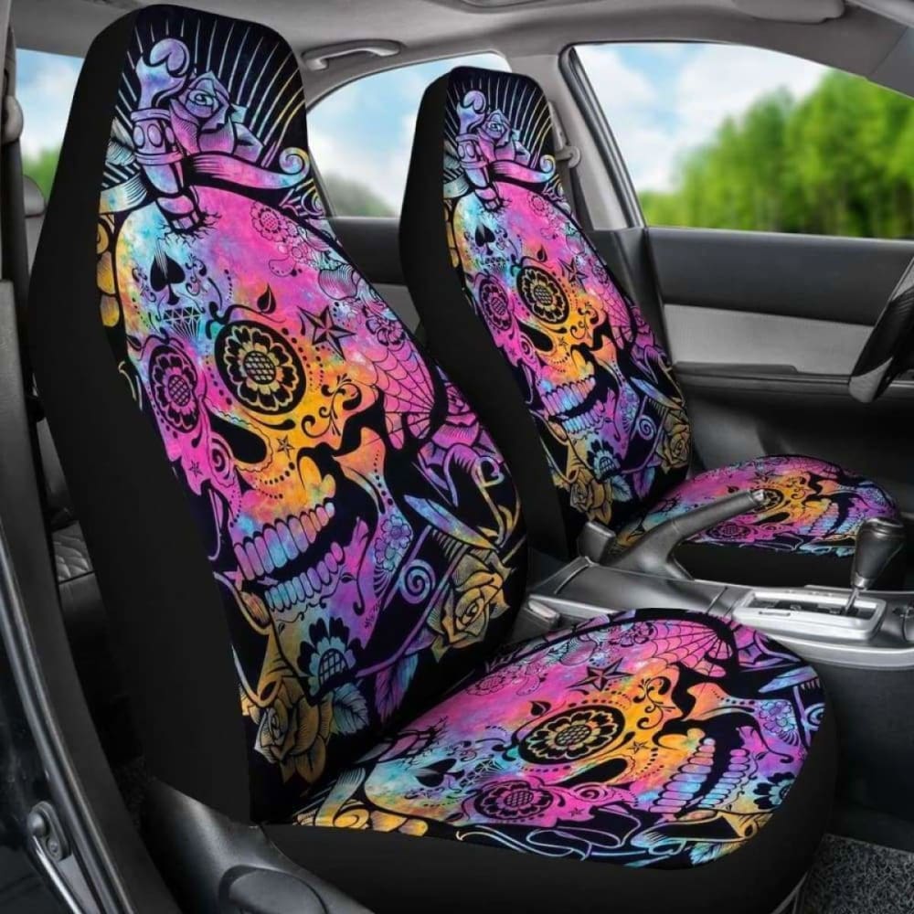 Set Of 2 Pcs Sugar Skull Car Seat Covers 101207