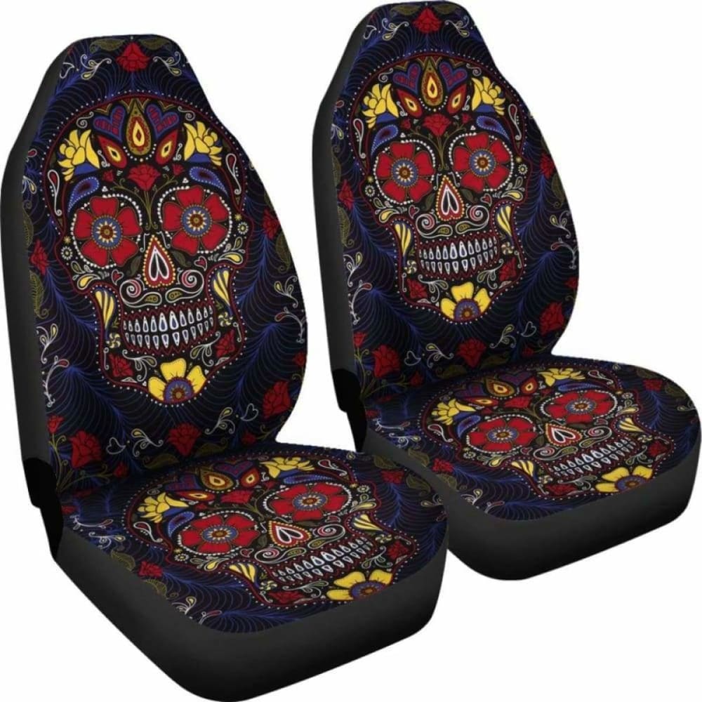 Set Of 2 Pcs Sugar Skull Car Seat Covers 101207