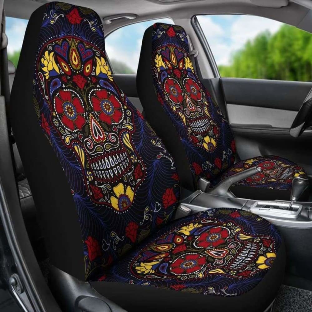 Set Of 2 Pcs Sugar Skull Car Seat Covers 101207