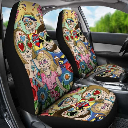 Set Of 2 Pcs Sugar Skull Car Seat Covers 101207