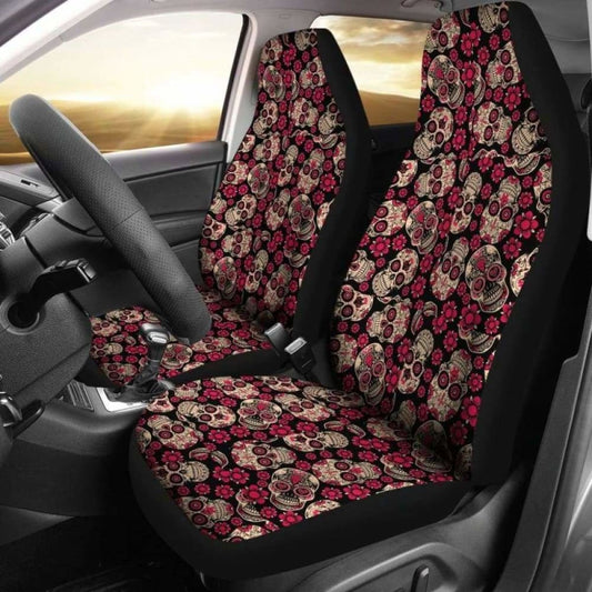Set Of 2 Pcs Sugar Skull Car Seat Covers 101207