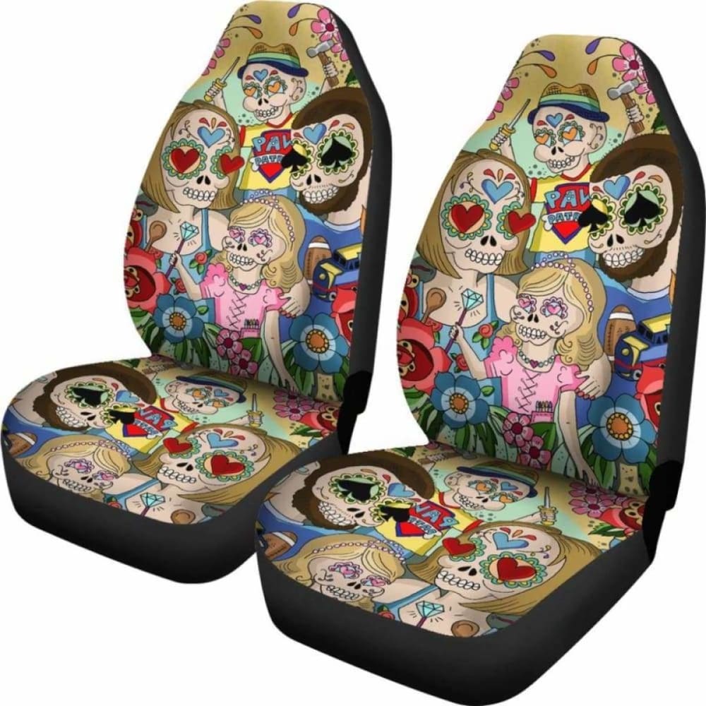 Set Of 2 Pcs Sugar Skull Car Seat Covers 101207