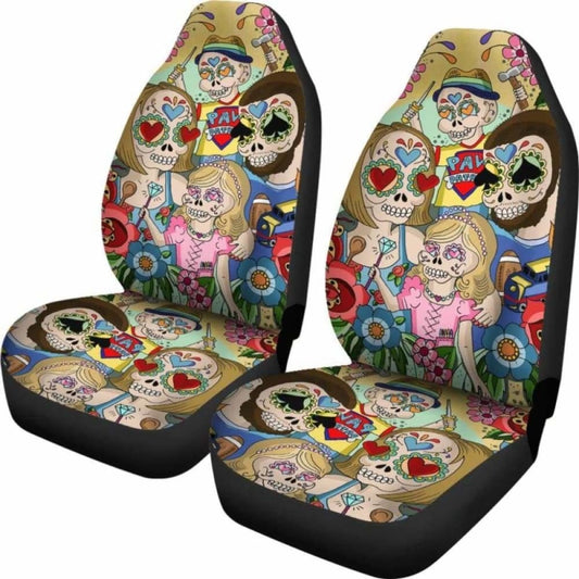 Set Of 2 Pcs Sugar Skull Car Seat Covers 101207
