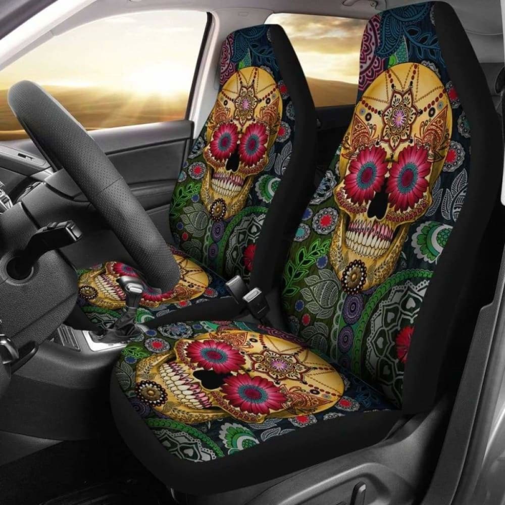 Set Of 2 Pcs Sugar Skull Car Seat Covers 101207