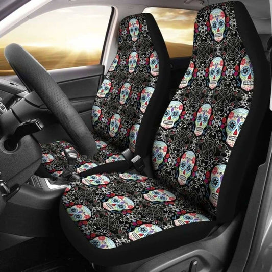 Set Of 2 Pcs Sugar Skull Car Seat Covers 101207