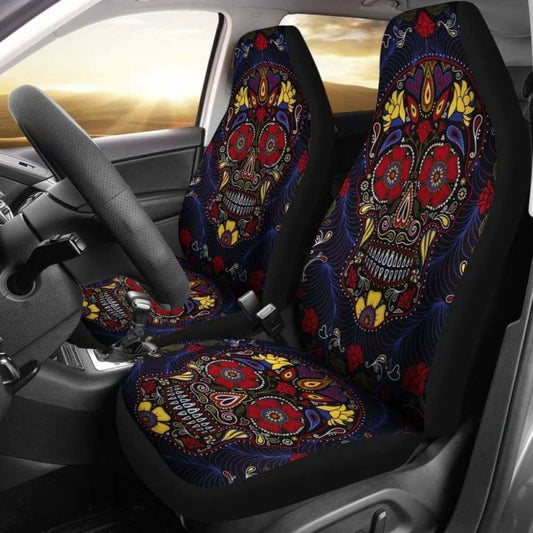 Set Of 2 Pcs Sugar Skull Car Seat Covers 101207
