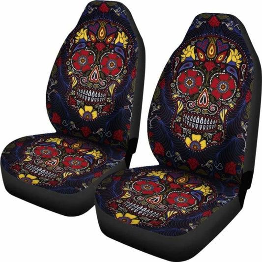 Set Of 2 Pcs Sugar Skull Car Seat Covers 101207