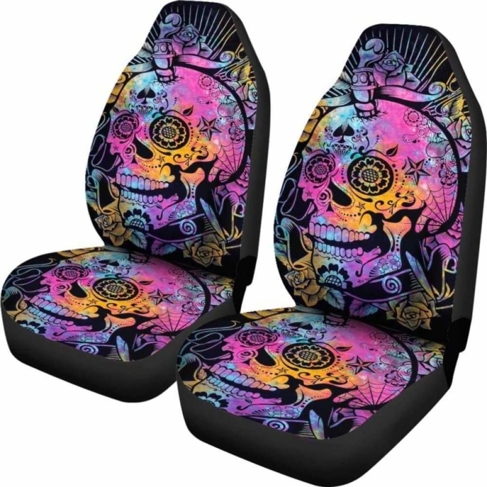 Set Of 2 Pcs Sugar Skull Car Seat Covers 101207