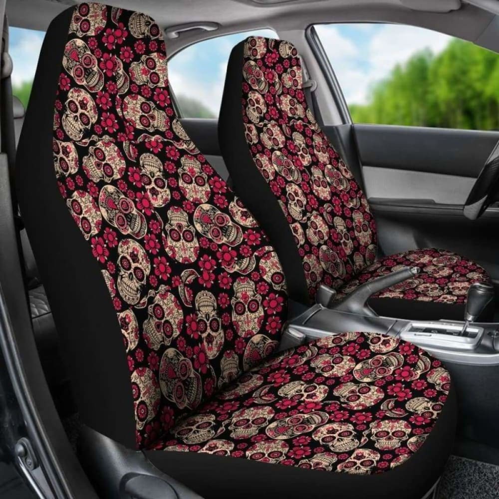 Set Of 2 Pcs Sugar Skull Car Seat Covers 101207
