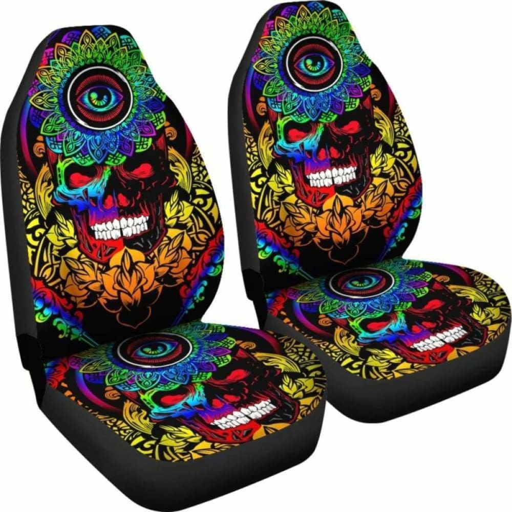 Set Of 2 Pcs Sugar Skull Car Seat Covers 101207