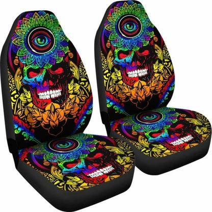 Set Of 2 Pcs Sugar Skull Car Seat Covers 101207