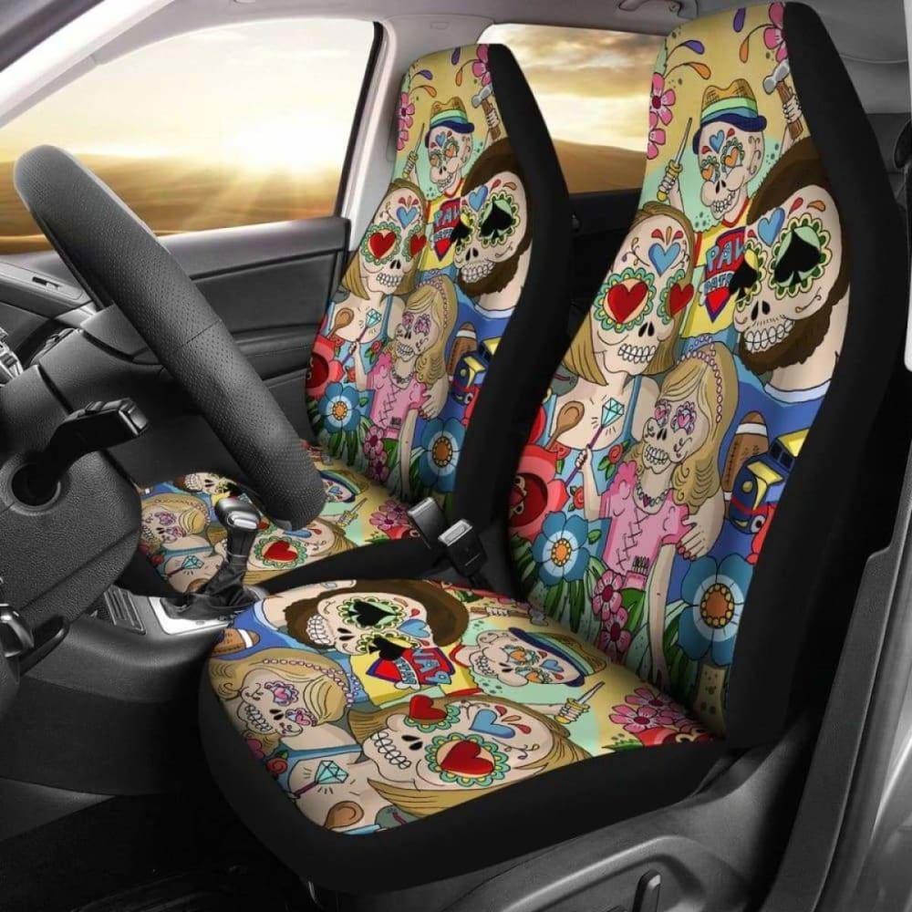 Set Of 2 Pcs Sugar Skull Car Seat Covers 101207