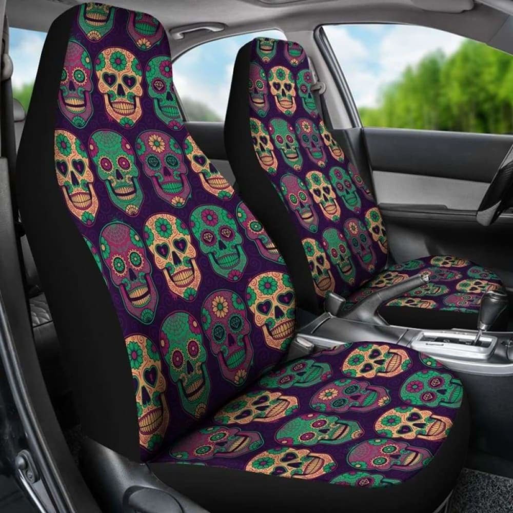 Set Of 2 Pcs Sugar Skull Car Seat Covers 101207