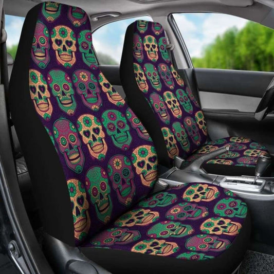 Set Of 2 Pcs Sugar Skull Car Seat Covers 101207