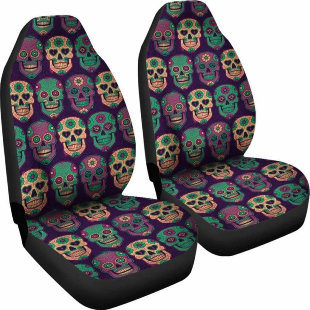 Set Of 2 Pcs Sugar Skull Car Seat Covers 101207