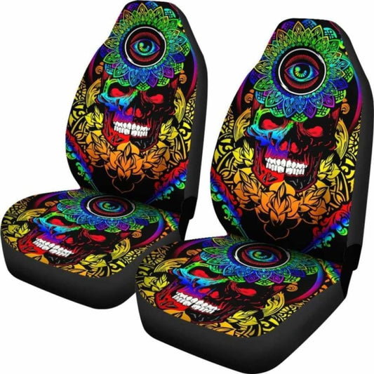 Set Of 2 Pcs Sugar Skull Car Seat Covers 101207