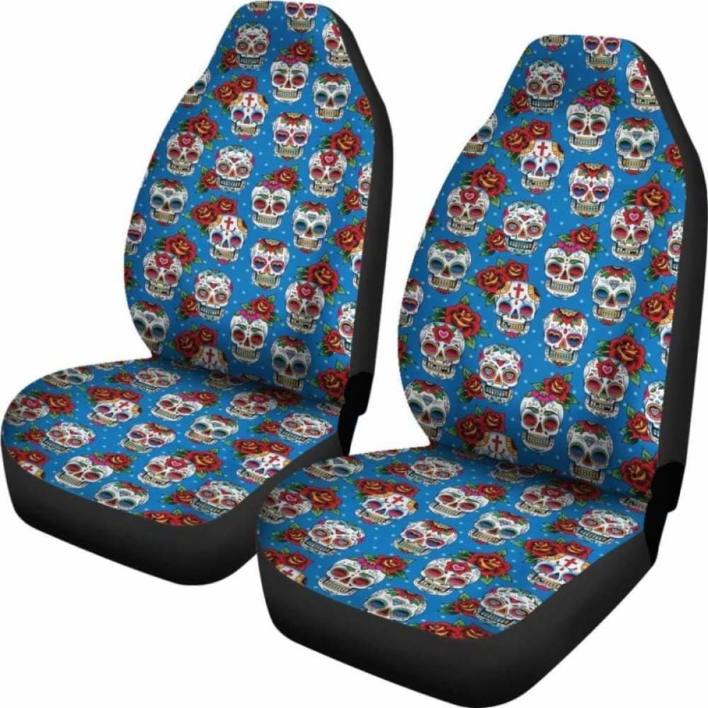 Set Of 2 Pcs Sugar Skull Car Seat Covers 101207