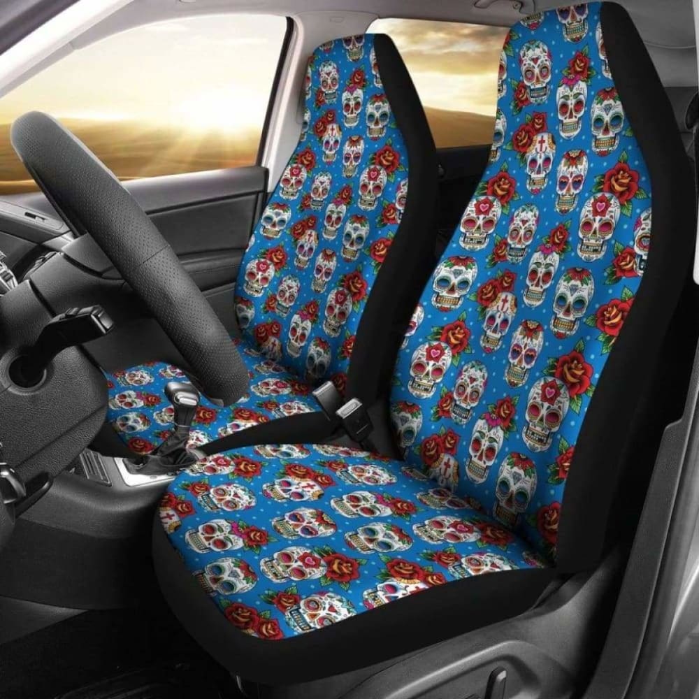 Set Of 2 Pcs Sugar Skull Car Seat Covers 101207