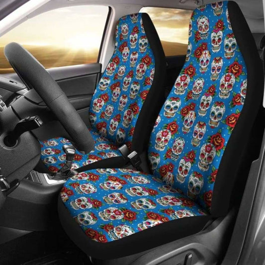 Set Of 2 Pcs Sugar Skull Car Seat Covers 101207
