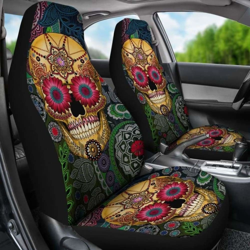 Set Of 2 Pcs Sugar Skull Car Seat Covers 101207